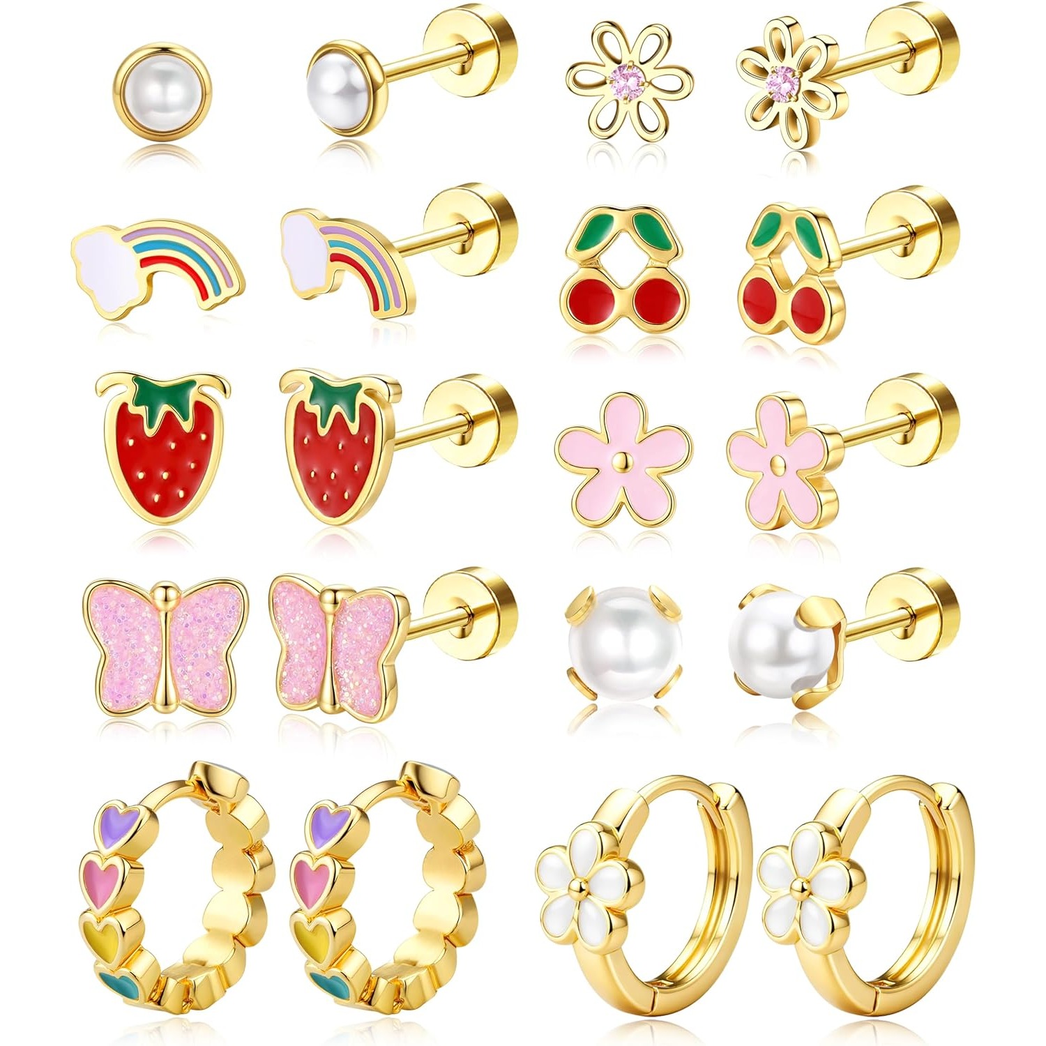 Body Jewelry Surgical Steel - FASACCO 여성용 1쌍의 금도금, 저자극성, 평평한