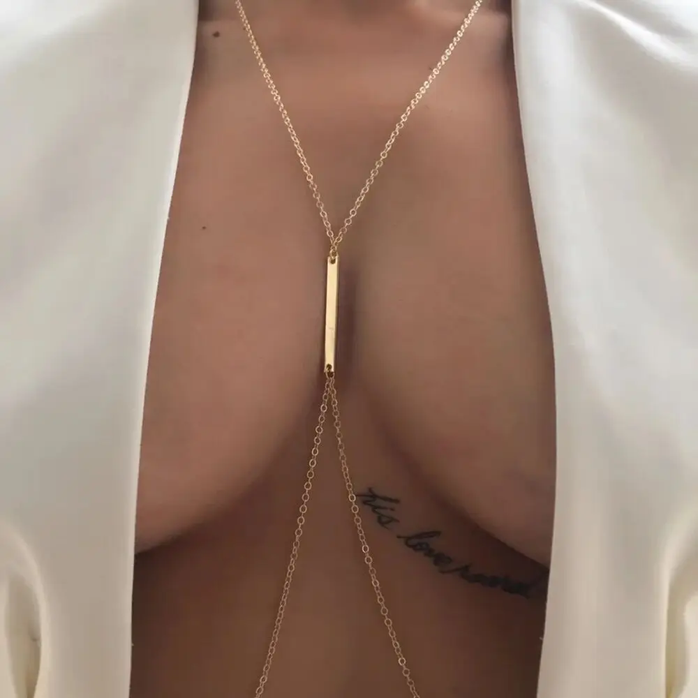 Body Jewelry Necklace - 여성용 섹시한 금속 가슴 체인 하네스