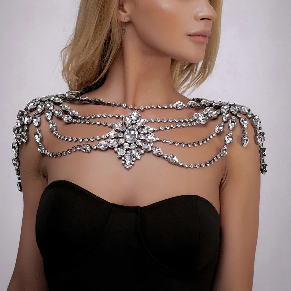 Body Jewelry Necklace - Boho 크리스탈 신부 어깨 체인 목걸이