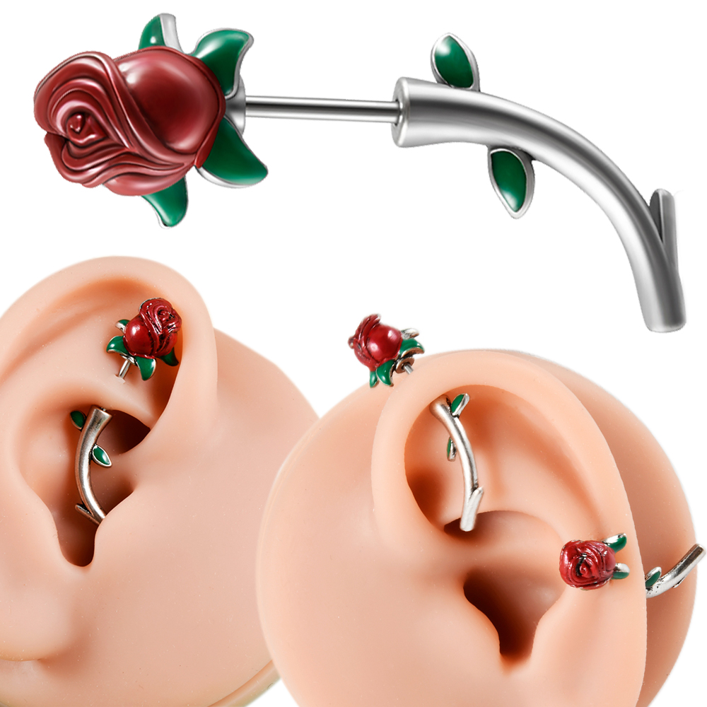 Body Jewelry Surgical Steel - 외과 스틸 레드 로즈 플라워 룩