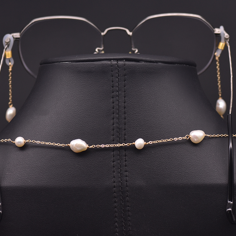 Body Jewelry Necklace - GLSEEVO 천연 바로크 진주 안경 체인